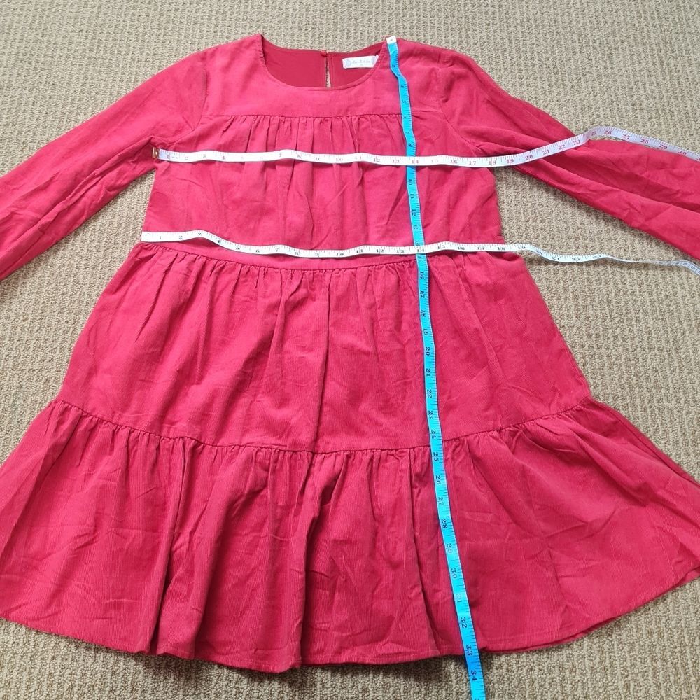 Altar'd State Rusted Dusty Red Couduroy Longsleeve Tiered Dress XS - Picture 9 of 11